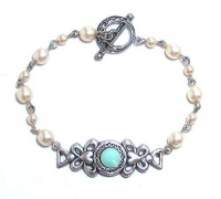 Clara Beau Sterling Silver Plated Pearl and Mint Green Swarovski Crystal Toggle Bracelet Clara Beau Sterling Silver Plated Pearl and Mint Green Swarovski Crystal Toggle Bracelet