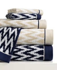 Find the right rhythm for your bath space. This Rhythm and Blue hand towel from Bianca offers a modern look with a chevron design in pure cotton softness. Choose from navy or tan color schemes. Find the right rhythm for your bath space. This Rhythm and Blue hand towel from Bianca offers a modern look with a chevron design in pure cotton softness. Choose from navy or tan color schemes.
