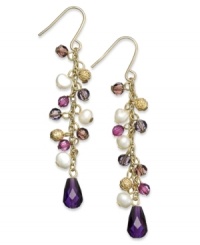 Fashion in bunches. These linear earrings from Lauren Ralph Lauren shake things up with clusters of resin and glass beads in colorful hues. Crafted in 14k worn gold-plated brass. Approximate drop: 2-1/4 inches. Fashion in bunches. These linear earrings from Lauren Ralph Lauren shake things up with clusters of resin and glass beads in colorful hues. Crafted in 14k worn gold-plated brass. Approximate drop: 2-1/4 inches.