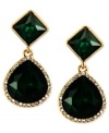 Go all out in green. Your next evening affair will be all the more elegant in Anne Klein's stunning drop earrings. Crafted in gold-tone mixed metal with green and white glass and plastic accents. Approximate drop: 1-3/4 inches.