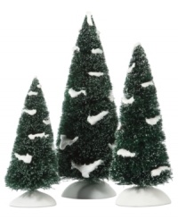 Plant a few pine trees in your Department 56 village to paint a complete holiday picture. Thick clumps of snow add seasonal cheer. Plant a few pine trees in your Department 56 village to paint a complete holiday picture. Thick clumps of snow add seasonal cheer.