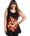 Be a top style pick with ING's sleeveless plus size top, blooming a floral-print!