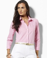 A classic-fitting Priya shirt, tailored for a flattering, feminine silhouette in lustrous wrinkle-free cotton sateen. A classic-fitting Priya shirt, tailored for a flattering, feminine silhouette in lustrous wrinkle-free cotton sateen.