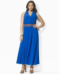 Crafted in sleek matte jersey, a flowing maxi dress is designed with a chic cutaway shoulder and belted waist for a figure-flattering look. Crafted in sleek matte jersey, a flowing maxi dress is designed with a chic cutaway shoulder and belted waist for a figure-flattering look.