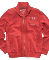 He'll race to wear this cozy and stylish Guess track jacket. He'll race to wear this cozy and stylish Guess track jacket.