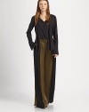 Cut from a sweeping silk blend for a wide-leg silhouette, these elegant pants finish the look with bold contrast trim and a touch of texture. Button closureZip flyFront slash pocketsRise, about 10Inseam, about 3763% viscose/37% silkDry cleanMade in USA of imported fabricModel shown is 5'7 (174cm) wearing US size 2.