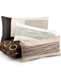 Embroidered geometric shapes in on a rich espresso ground offer a modern look of sleek sophistication. This Hotel Collection pillow features pure Pima cotton. Zipper closure. Embroidered geometric shapes in on a rich espresso ground offer a modern look of sleek sophistication. This Hotel Collection pillow features pure Pima cotton. Zipper closure.