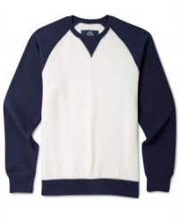 Batter up! American Rag scores a sweatshirt with baseball-style color blocking. Batter up! American Rag scores a sweatshirt with baseball-style color blocking.