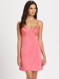 Smooth and cool to the touch, this romantic, vintage-inspired design flows away from the body for a flattering silhouette. Sweetheart necklineSmocked adjustable strapsSupportive cups for extra liftEmbellished laceAbout 33 from shoulder to hemPolyesterMachine washImported Smooth and cool to the touch, this romantic, vintage-inspired design flows away from the body for a flattering silhouette. Sweetheart necklineSmocked adjustable strapsSupportive cups for extra liftEmbellished laceAbout 33 from shoulder to hemPolyesterMachine washImported