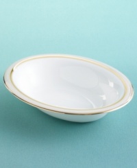 Ribbon Stripe is a cultured design inspired by a favorite Paris porcelain tea set. The original, crafted in the late-18th to early-19th century in the north of Paris, featured elaborate, figural hand-painting and lavish gilt accents. In this clean, modern version, varying widths of gilt and color banding create a design motif that is spare yet sophisticated, with concentric bands of gold circling the classically styled rims. Ribbon Stripe is a cultured design inspired by a favorite Paris porcelain tea set. The original, crafted in the late-18th to early-19th century in the north of Paris, featured elaborate, figural hand-painting and lavish gilt accents. In this clean, modern version, varying widths of gilt and color banding create a design motif that is spare yet sophisticated, with concentric bands of gold circling the classically styled rims.