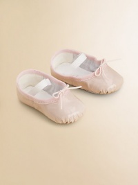 A stylish, shiny ballet flat for your tiny dancer with an elastic strap for a snug fit.Elastic strap with adjustable tiePatent leather upperLeather liningLeather solePadded insoleImported A stylish, shiny ballet flat for your tiny dancer with an elastic strap for a snug fit.Elastic strap with adjustable tiePatent leather upperLeather liningLeather solePadded insoleImported