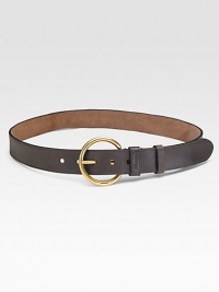 Rich calfskin with goldtone round metal buckle.About 1¼ wide Made in Italy Rich calfskin with goldtone round metal buckle.About 1¼ wide Made in Italy