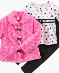 Cuddle her up into this comfy jacket, top and leggings set from Nannette. Cuddle her up into this comfy jacket, top and leggings set from Nannette.