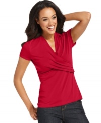 A sleek crossover design lends feminine touch to Charter Club's easy top. Pair it with dark jeans for a fresh take on casual style! A sleek crossover design lends feminine touch to Charter Club's easy top. Pair it with dark jeans for a fresh take on casual style!