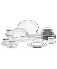 Make the occasion memorable with the Austin Platinum dinnerware set from Noritake. Timeless porcelain trimmed in bands of textured platinum and black elevate your meal with quiet sophistication. Make the occasion memorable with the Austin Platinum dinnerware set from Noritake. Timeless porcelain trimmed in bands of textured platinum and black elevate your meal with quiet sophistication.