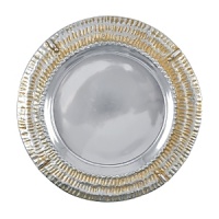 Sparkling starbright silver and lustrous dawn's gold highlight the striking textural patterns of this handcrafted display plate from Mariposa. Sparkling starbright silver and lustrous dawn's gold highlight the striking textural patterns of this handcrafted display plate from Mariposa.