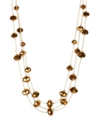 Use your illusion. This lengthy layered necklace from Kenneth Cole New York sports metallic cherry glass beads for a chic appearance. Crafted in gold tone mixed metal. Approximate length: 16 inches + 3-inch extender. Approximate drop: 1 inch. Use your illusion. This lengthy layered necklace from Kenneth Cole New York sports metallic cherry glass beads for a chic appearance. Crafted in gold tone mixed metal. Approximate length: 16 inches + 3-inch extender. Approximate drop: 1 inch.