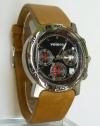 VOLERE Chronograph Watches men quartz with Seiko Mov't Black Dial with Brown Leather Band