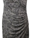 London Times Women's Lace Print Jersey Dress 14W Black/Ivory