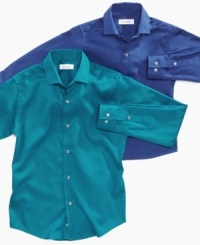 A sateen finish on these solid shirts from Calvin Klein make them a bold match for more formal occasions.