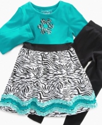 She'll love pairing this zebra-print dress with the matching leggings – this Flapdoodles set is an extra dainty look. She'll love pairing this zebra-print dress with the matching leggings – this Flapdoodles set is an extra dainty look.