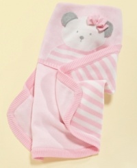 Swaddle your baby girl in this soft blanket with adorable panda bear applique. Swaddle your baby girl in this soft blanket with adorable panda bear applique.