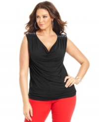 Lock up a sassy look with MICHAEL Michael Kors' sleeveless plus size top, featuring chain embellishments. Lock up a sassy look with MICHAEL Michael Kors' sleeveless plus size top, featuring chain embellishments.