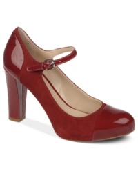 A most beautiful feminine finishing touch. Franco Sarto's Dabble Mary Jane platform pumps feature a dainty adjustable ankle strap and a chunky covered heel. A most beautiful feminine finishing touch. Franco Sarto's Dabble Mary Jane platform pumps feature a dainty adjustable ankle strap and a chunky covered heel.