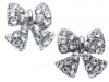 Adorable Dainty Little Silver Plated Ribbon Bow Stud Earrings with Clear Austrian Crystals