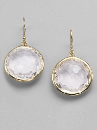 From the Lollipop Collection. Faceted clear quartz drops catch and reflect the light brilliantly within settings of 18k yellow gold. Clear quartz 18k yellow gold Drop, about 1¼ Diameter, about ¾ Ear wire Imported