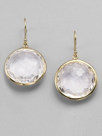 From the Lollipop Collection. Faceted clear quartz drops catch and reflect the light brilliantly within settings of 18k yellow gold. Clear quartz 18k yellow gold Drop, about 1¼ Diameter, about ¾ Ear wire Imported From the Lollipop Collection. Faceted clear quartz drops catch and reflect the light brilliantly within settings of 18k yellow gold. Clear quartz 18k yellow gold Drop, about 1¼ Diameter, about ¾ Ear wire Imported
