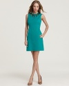 A boldly beaded neckline lends an artsy feel to this richly hued Milly sheath dress.