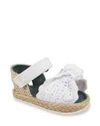 Crochet and espadrille combine to make a delightfully earthy sandal for your little flower child. Crochet and espadrille combine to make a delightfully earthy sandal for your little flower child.