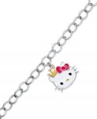 The center of attention. Hello Kitty's sterling silver link bracelet features a stylish charm of the ever-popular character for a whimsical touch. Approximate length: 7-1/2 inches. Approximate drop: 1/2 inch. The center of attention. Hello Kitty's sterling silver link bracelet features a stylish charm of the ever-popular character for a whimsical touch. Approximate length: 7-1/2 inches. Approximate drop: 1/2 inch.