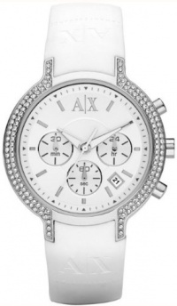 Armani Exchange Ladies Stainless Steel Case with White Rubber Strap Chronograph Watch Armani Exchange Ladies Stainless Steel Case with White Rubber Strap Chronograph Watch