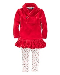 A comfortable set with a sweet, colorful look pairs a plush velour tunic and floral-printed cotton jersey legging. A comfortable set with a sweet, colorful look pairs a plush velour tunic and floral-printed cotton jersey legging.