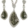 Necklace Earring Snake Embossed Leather Silver Tone Swarovski Crystals Set Bucasi