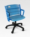 This authentic, legendary blue Yankee Stadium seat was pried from within baseball's cathedral in the Bronx and redesigned atop a wheeled base as a unique, sports-themed office or dorm chair. Please note: each chair differs slightly Includes a certificate of authenticity 27 22 X 27 Made in USA 