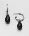 From the Bijoux Collection. A smooth, teardrop-shaped black onyx stone on a cabled, sterling silver hoop. Black onyxSterling silverPost backMade in USA