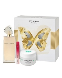 The Butterfly Deluxe Gift Set from Hanae Mori features 3.4 ounces of Hanae Mori Butterfly Eau de Toilette from Paris and 8.4 ounces of fragrant and moisturizing Butterfly Body Cream for skin's kindest care. And the most thoughtful touch of all: a take-anywhere rollerball so she'll never be without her beloved Butterfly perfume, whether at home or traveling. The Butterfly Deluxe Gift Set from Hanae Mori features 3.4 ounces of Hanae Mori Butterfly Eau de Toilette from Paris and 8.4 ounces of fragrant and moisturizing Butterfly Body Cream for skin's kindest care. And the most thoughtful touch of all: a take-anywhere rollerball so she'll never be without her beloved Butterfly perfume, whether at home or traveling.