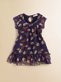 A garden-inspired floral print blooms on this airy chiffon frock with a ruffled hem.ScoopneckShort sleevesBack keyhole buttonRuffled hemFully linedPolyesterMachine washImported A garden-inspired floral print blooms on this airy chiffon frock with a ruffled hem.ScoopneckShort sleevesBack keyhole buttonRuffled hemFully linedPolyesterMachine washImported