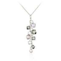Sterling Silver Swarovski Elements Grey and Aurore Boreale Linear Drop Pendant Necklace with Rolo Chain, 18 Sterling Silver Swarovski Elements Grey and Aurore Boreale Linear Drop Pendant Necklace with Rolo Chain, 18