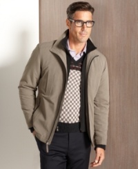 Layer on the warmth and relaxed style with this handsome microfiber, water-resistant jacket from Perry Ellis. Layer on the warmth and relaxed style with this handsome microfiber, water-resistant jacket from Perry Ellis.