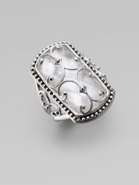 A sophisticated piece adorned in pretty details with a faceted mother-of-pearl doublet, overlaid with a sterling silver scroll pattern and surrounded by a delicate band of dots. Mother-of-pearl doubletSterling silverWidth, about 1Imported 