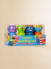 Bowling gets even better with this set featuring mix-and-match pins with kooky faces.Six squeezable pinsTwo jingling ballsSuitable for infants 18 months and upImported Bowling gets even better with this set featuring mix-and-match pins with kooky faces.Six squeezable pinsTwo jingling ballsSuitable for infants 18 months and upImported