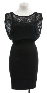 French Connection Black Lace Combo Blouson Dress 12 French Connection Black Lace Combo Blouson Dress 12
