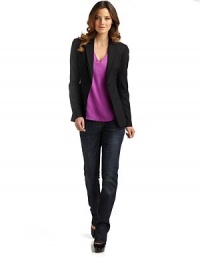 THE LOOKLightly padded shouldersLayered notched lapelButton closureLong sleeves with button cuffsDual welt pocketsFront and back Princess seamsVented back hemTHE FITAbout 24 from shoulder to hemTHE MATERIAL96% virgin wool/4% elastaneSecond fabric: 97% cotton/3% elastaneFully linedCARE & ORIGINDry cleanImportedModel shown is 5'10 (177cm) wearing US size 4. THE LOOKLightly padded shouldersLayered notched lapelButton closureLong sleeves with button cuffsDual welt pocketsFront and back Princess seamsVented back hemTHE FITAbout 24 from shoulder to hemTHE MATERIAL96% virgin wool/4% elastaneSecond fabric: 97% cotton/3% elastaneFully linedCARE & ORIGINDry cleanImportedModel shown is 5'10 (177cm) wearing US size 4.