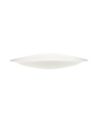 Serve your main dishes in style with this large oval platter. The distinctive, free form shape, soft lines and ribbed surface combine for truly modern elegance. An imperfect glaze conveys natural grace. Serve your main dishes in style with this large oval platter. The distinctive, free form shape, soft lines and ribbed surface combine for truly modern elegance. An imperfect glaze conveys natural grace.