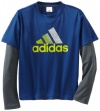 adidas Boys 8-20 Youth Logo 2-in-1 Tee, Dark Blue/Dark Onix/Lab Lime, Medium