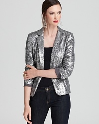 Draped in decadent sequins, this MICHAEL Michael Kors Petites blazer ignites your night with slim tailoring and statement shine. Slip it on and embrace the spotlight. Draped in decadent sequins, this MICHAEL Michael Kors Petites blazer ignites your night with slim tailoring and statement shine. Slip it on and embrace the spotlight.
